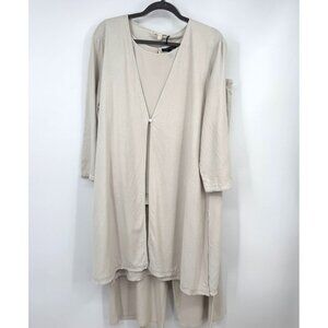 Eileen Fisher Silk 3 piece set outfit long line cardigan sleeveless take capri w
